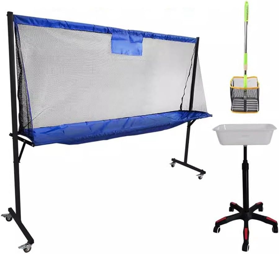 Table Tennis Ball Catch Net Table Tennis Ball Catch Net， with Wheels Ball Collector Ping Pong Recycle Catcher Equipment with Ball Picker for Training Grounds and Competitions (Color : Blue-B