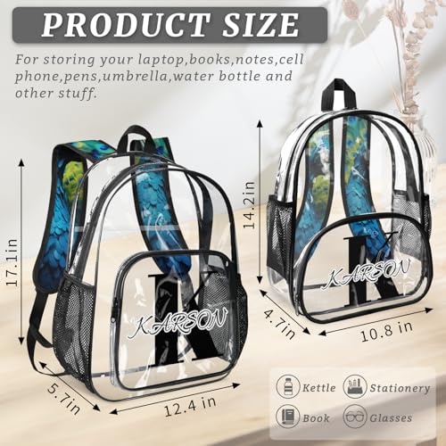 Personalized Small Clear Backpack Stadium Approved Heavy Duty PVC Plastic Custom Peacock Transparent Backpacks See Through Bag with Name, Peacock4
