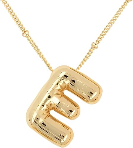 DIOWUS Bubble Letter Necklace Gold for Women，Charm Balloon Initial Letter Pendan