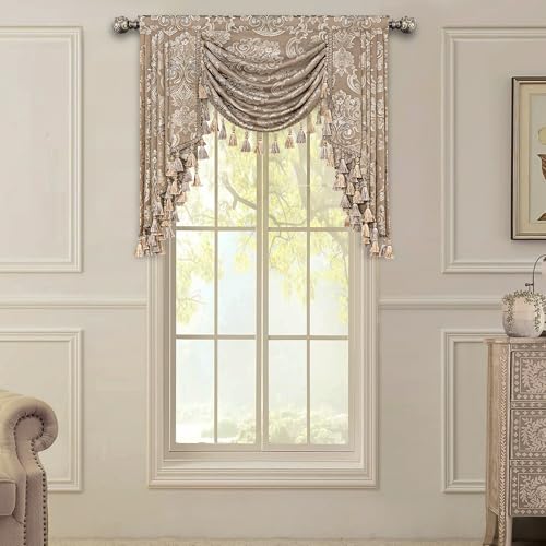 Loom and Mill Luxury Waterfall Valances for Windows, Elegant Jacquard