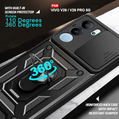 Image of Armor Bumper Back Cover Case for Vivo V29 / V29 Pro | Rotating Camera Cover, Ring Holder & Kickstand | Heavy Duty & 360 Degree Protection Vivo V29 / V29 Pro Back Cover (Black)