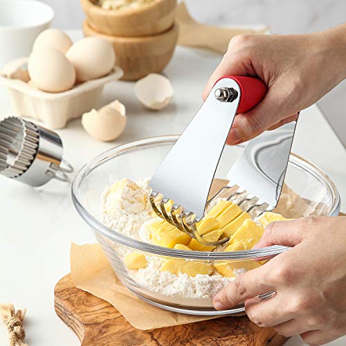 Spring Chef - Dough Blender And Pastry Cutter, Stainless Steel Nut, Pie, Pastry And Dough Cutter And Scraper, Multipurpose Baking Tools With Soft Grip Handles, Red #TOP2