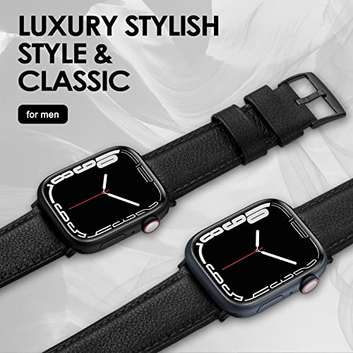 Swees Leather Band Compatible For Apple Watch 42Mm 44Mm 45Mm, Genuine Leather Replacement Wristband Strap Compatible Iwatch Series 7 6 5 4 3 2 1 Se Sports & Edition Men And Women, Lichee Black #TOP4