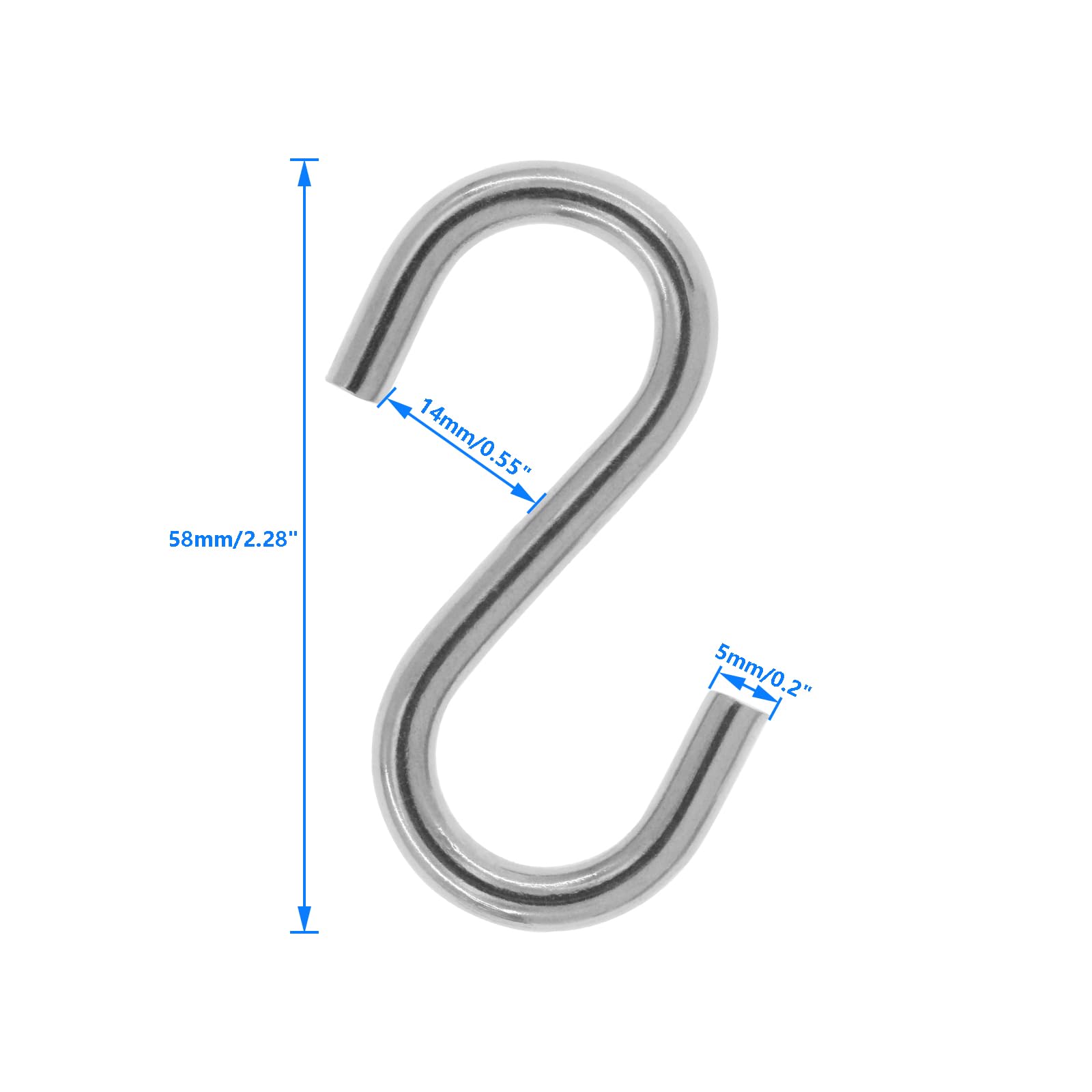 SAFYY S Hooks for Hanging, 304 Stainless Steel S Hooks Metal S Shaped Hook,Heavy Duty Pot Rack Hook Hanging Hook for Kitchen Utensils,Plants,Clothes,Pot,Pans,Bags,Cups (M5-10 PCS)