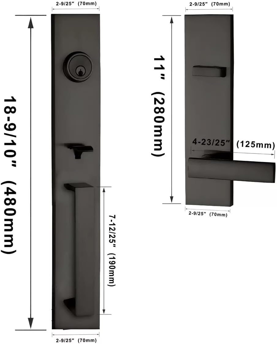 SUYA Front Door Handle Set，Single Cylinder Deadbolt Lock Set with Door Handle,Reversible for Right & Left,Entrance or Exterior,Satin Nickel Finish