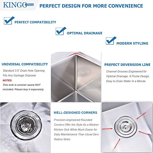 Kingo Home 33 X 22 Inch Drop In Stainless Steel Kitchen Sink, Single Bowl 16 Gauge Top Mount Sink Commercial Handmade 9 Inch Deep Kitchen Sinks Workstation Single Basin Brushed Satin Nickel #TOP5