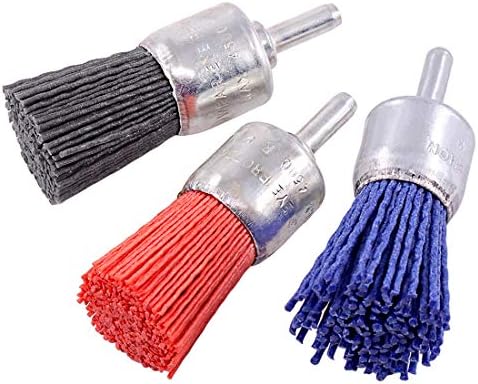 Swpeet 3Pcs 1Inch 25mm Nylon Filament Abrasive Wire Brush End Brush Kit with 1/4 Inch Shank, Include Fine Medium Coarse Grit Perfect for Removal of Rust/Corrosion/Paint - Reduced Wire Breakage