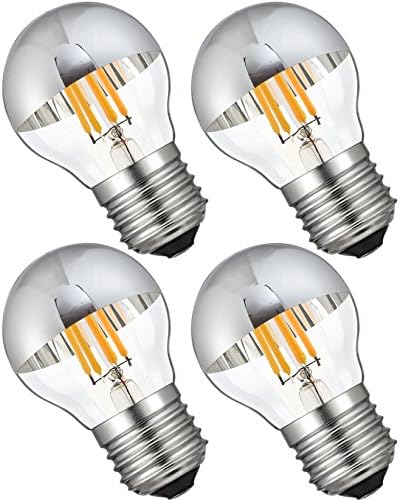 g45 4W Edison LED Filament G45 Light Bulb with Mirror Half Chrome 2700K Warm White 400LM E26 Medium Base Lamp G45 Antique Shape 40 Watt Equivalent Dimmable 4 Pack for Party Celebration