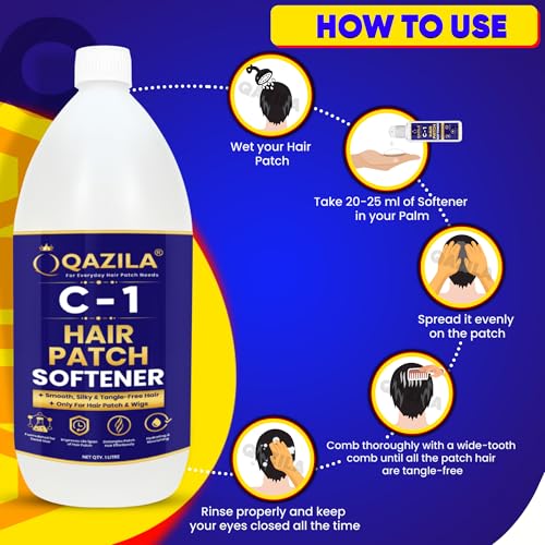 Image of Qazila C-1 Hair Patch Softener| Hair Patch Conditioner| Hair Patch Wash Chemical| Soft, Silky and Tangle-Free Hair| 1 Litre