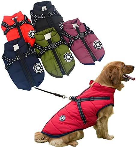 Furry Jacket for Dog Pup Royal Furry Dog Jacket with Harness Unique Dog Coats for Large Dogs Winter Waterproof with Reflectors Zippered Dog Coats for Large Dogs Built in Harness