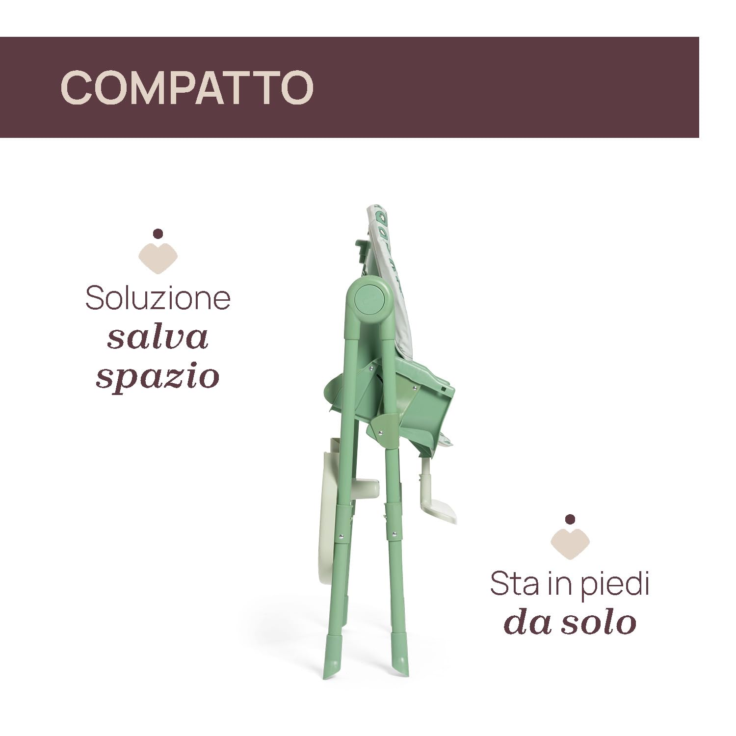 Chicco Polly Essential Seggiolone Pappa Evolutivo per Bambini da 0 Mesi a 15 KG, Reclinabile in 3 posizioni, 7 Livelli di altezza, Chiusura Compatta, Tessuto in poliestere riciclato, Verde