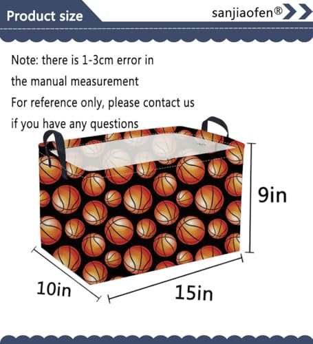 Image of Rectangular Basketball Basket,Easter Basket.Cute Baskets for Room Decor, Kids Baskets with Handles.Books Bins,Gifts Box. (Balck basketball)
