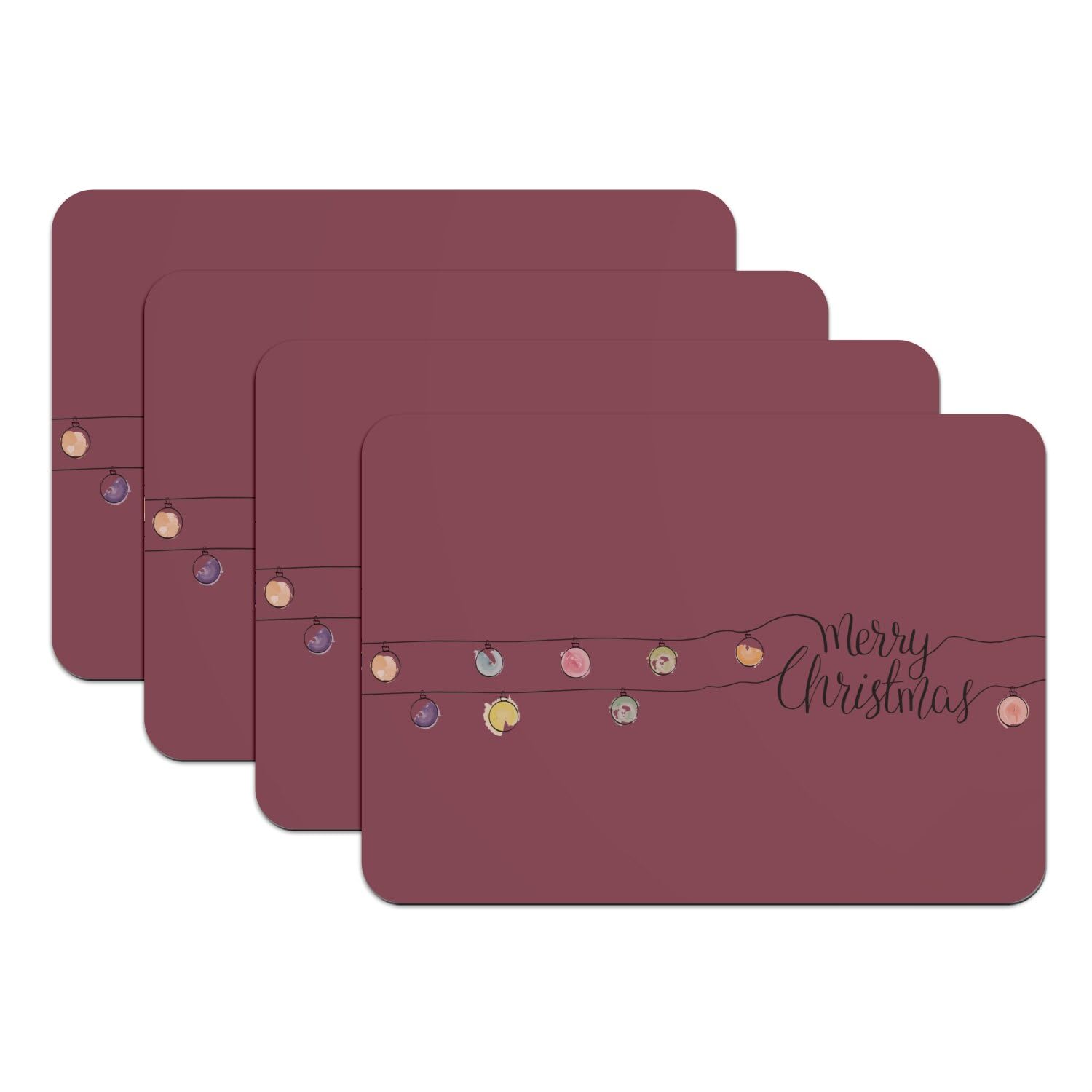 4 sets de table de Noël rouges 39,5x28,5 cm avec dessous en caoutchouc
