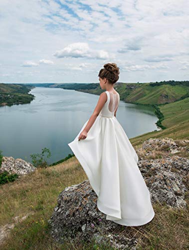 GZCYL High Low Pageant Dresses for Girls Satin Elegant Flower Girl Dress White Communion Ball Gowns2