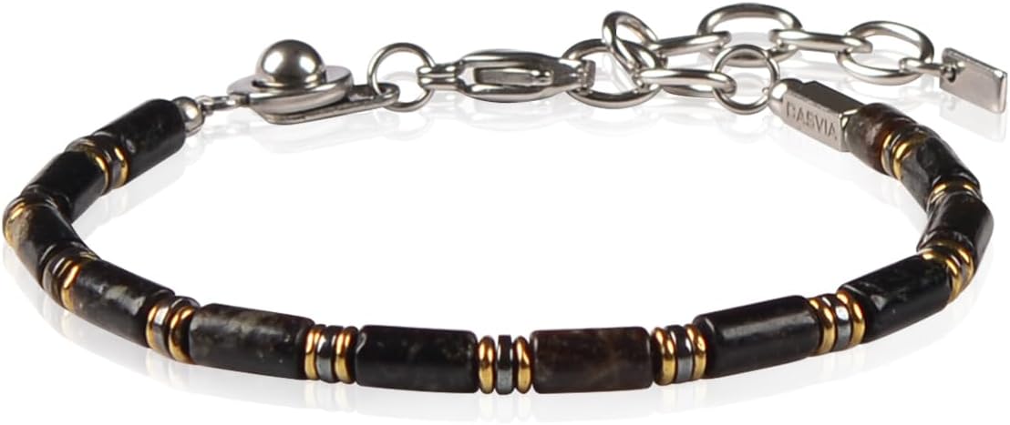 Men's Hematite & Black Mica Beaded Bracelet, Handcrafted Adjustable Stainless Steel with Dual-Clasp Design, Durable for Daily Wear & Outdoor, Ideal Gift for Him, Dad, Boyfriend