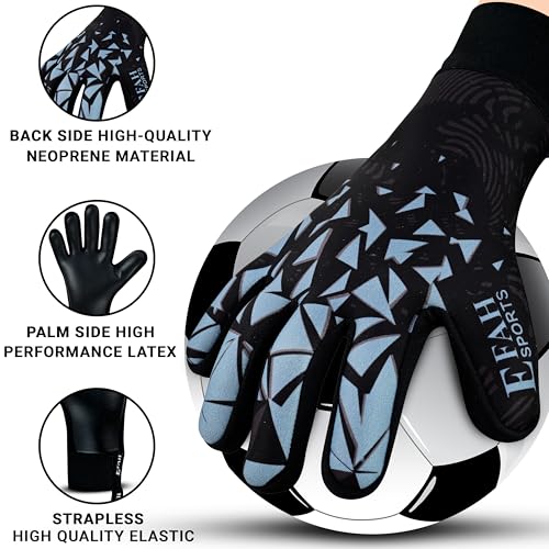 EFAH SPORTS Torwarthandschuhe für Kinder und Erwachsene mit gepolsterter Handfläche atmungsaktiven und starkem Griff Fußballhandschuhe (Grey, Size 5 Suitable for 9 to 12 Years Old, Beidhändig)