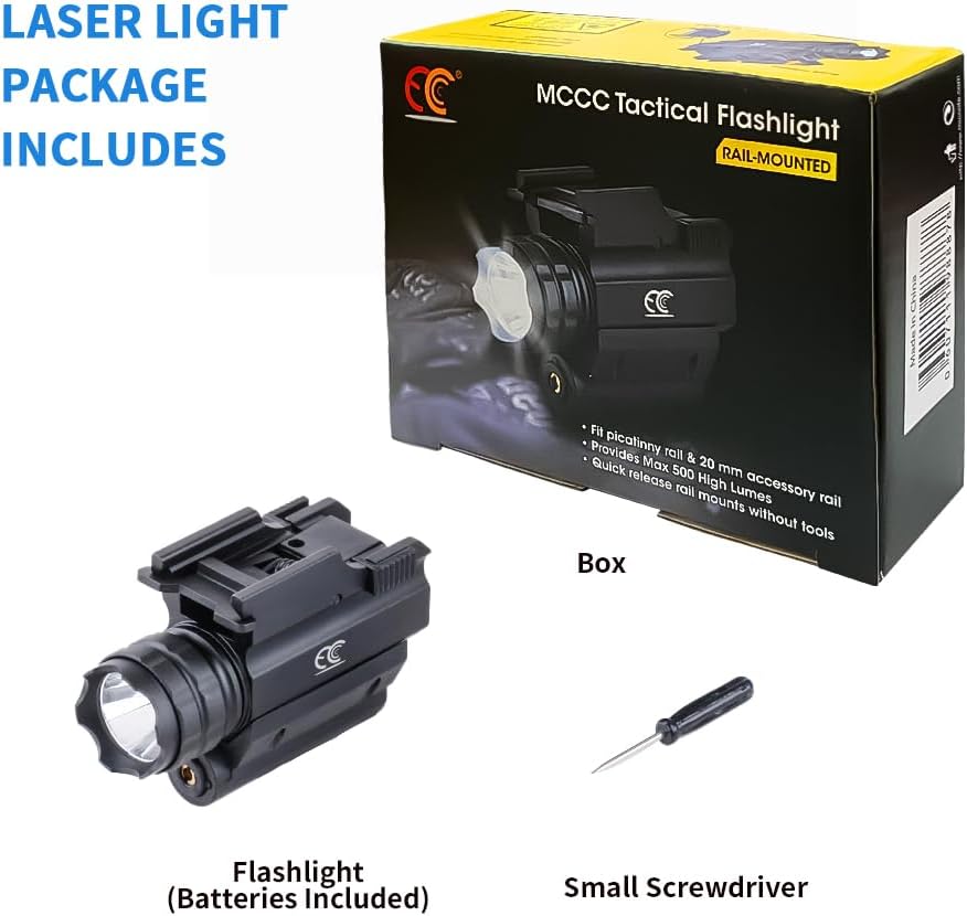 Tactical Red Laser Sight with 500 Lumens LED Flashlight, Compact Rail Mounted, Quick Release, Laser Output is Below 5mW, Class IIIA