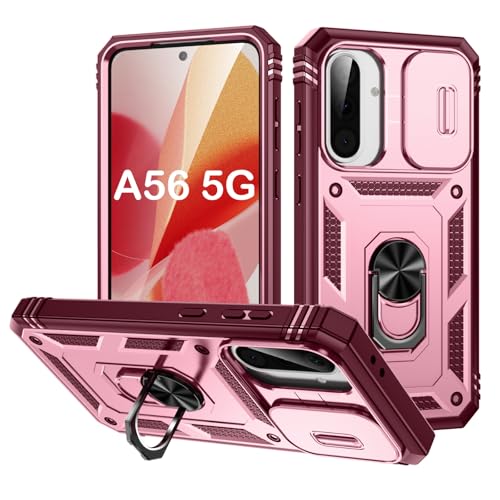 PASNEW for Galaxy A56 5G Case,360° Metal Kickstand & Slide Camera Cover,Military Heavy Duty Full Body Hard Shell Shockproof Phone Case for Samsung A56,6.7 inch,Pink