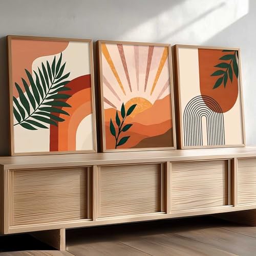 Image of kotart Home Decor Boho Painting Decorative Wall Art poster With Frame For Living Room Bed Room Hotel Wall Decor Digital Reprint Set of 3 (13X17 inch)