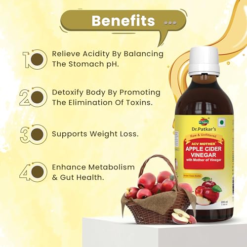 Image of Dr Patkar's Apple Cider Vinegar with Mother |Amber Glass Bottle| Raw & Unfiltered | Fermented Apples | Daily Wellness Vinegar | 200 ml