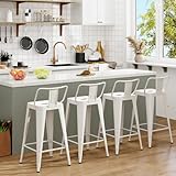 Arlunar home Metal Bar Stools Set of 4 Barstools Indoor/Outdoor Counter Height Bar Stools Bar Chairs with Back 24' Counter Height for Kitchen Island Dining Room (White, 26inch)