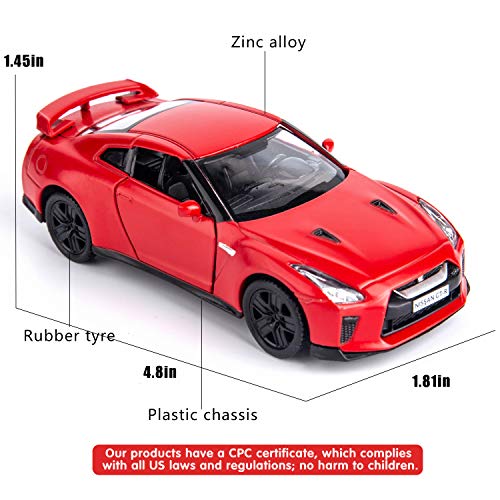 BDTCTK 1/36 Scale GTR Supercar Model Toy Zinc Alloy Die-Cast Pull Back Vehicles Kid Toys for 4 5 6 Years Old Boy Girl Gift (Red)