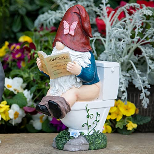 Exhart Light-Up Led Potty Time Gnome Statue, Battery Timer, Painted Resin Funny Décor, 7.5"X5"X10.5" #TOP5