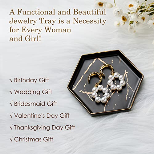 Lyeoboh Jewelry Tray Ring Dish Ceramic Trinket Dish, Hexagon Ring Dish Holder For Rings, Earrings, Necklaces, 4.5 Inches Key Tray Home Office Decor Organizer, Birthday, Wedding, Gift For Women, Black #TOP2