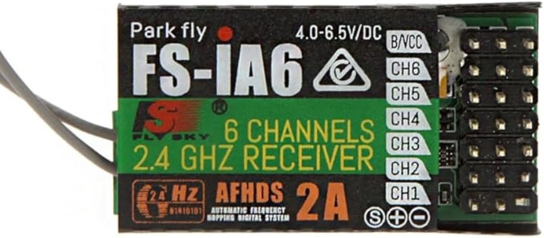 JeeFly RC Receiver FS-iA6 6-Channel 2.4GHz Remote Control Receiver with Dual Antenna Compatible with FS-i4/i6/i10/GT2E/GT2F/GT2G Transmitters for RC Airplanes, Helicopters & Drones