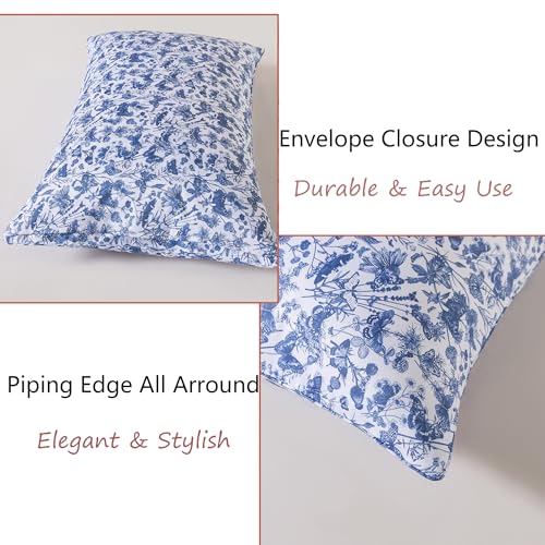 Image of FADFAY Blue Toile Sheets Set Cal King French Country Farmhouse Bedding Vintage Butterfly Floral Bedding 100% Egyptian Cotton Soft Sheet Set with Deep Pocket Fitted Sheet 4Pcs, California King Size