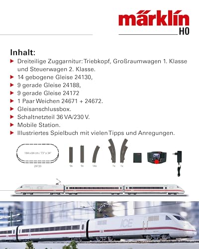 Märklin 29792 ‐ Digital-Startpackung ICE 2, Spur H0 Modelleisenbahn, viele Soundfunktionen, mit Mobile Station und C-Gleis Schienen, Divers