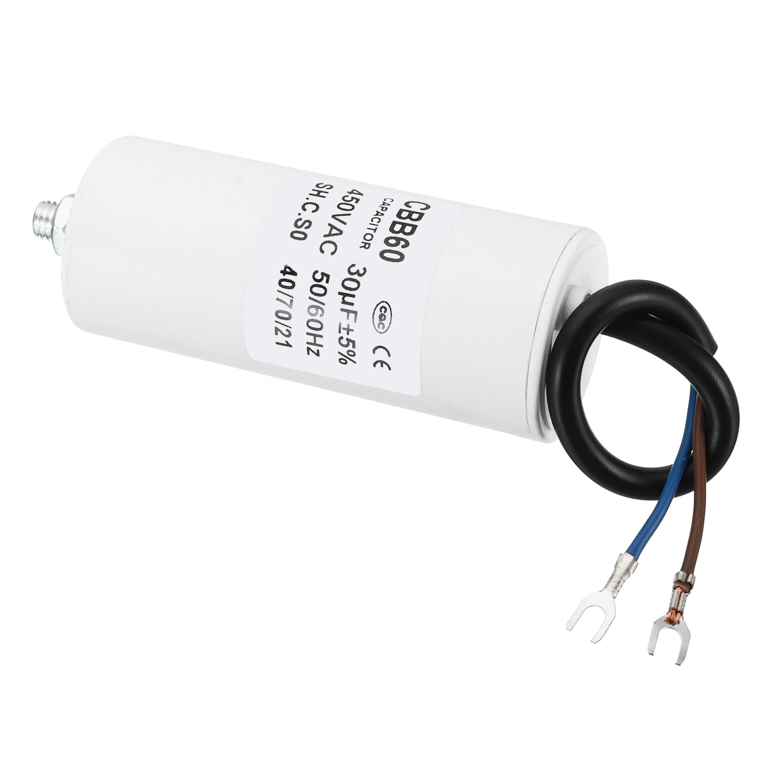 YOKIVE 30uF CBB60 Capacitor with U Terminal Wires, AC 450V(White)
