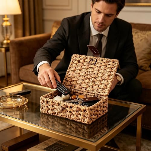 Cesta de almacenamiento con tapa organizadora rectangular para artículos de tocador 3