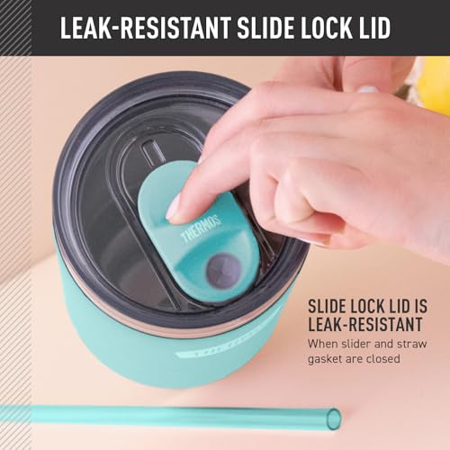 Image of THERMOS Stainless Steel Cup Holder Mug - 40 Ounce, Sea Green - Insulated Tumbler with Lid and Straw, Plus Leak-Resistant Slide Lock