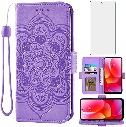 Asuwish Phone Case for Motorola Moto G Power 2022/MotoG Play 2023/G Pure 2021 Wallet Cover with Tempered Glass Screen Protector and Flip Card Holder Cell XT2165DL XT2163DL XT2165-5 XT2271-5 Men Purple