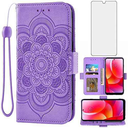 Asuwish Phone Case For Motorola Moto G Power 2022/Motog Play 2023/G Pure 2021 Wallet Cover With Tempered Glass Screen Protector And Flip Card Holder Cell Xt2165Dl Xt2163Dl Xt2165-5 Xt2271-5 Men Purple #TOP2