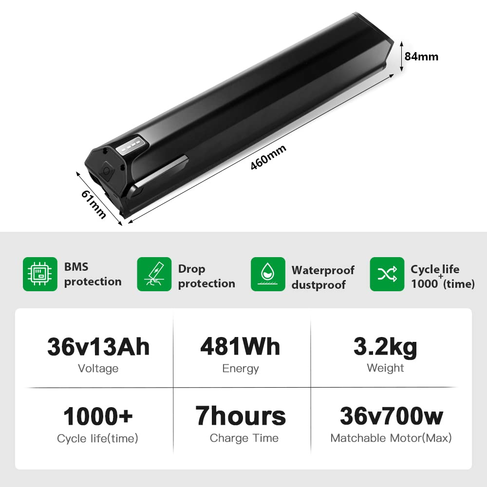 Batterie Vélo Électrique 36V 13Ah 5Pin Port USB pour Moteur 36V 250W-700W | Compatible Telefunken M920, XC920, CX921, Zündapp Z801, Fitifito FT26 Ebike