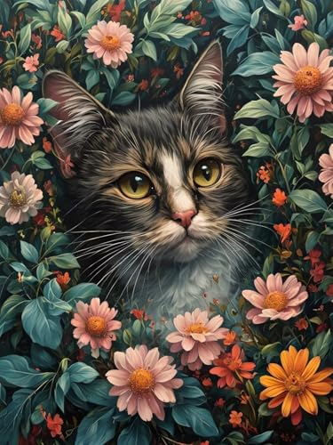 Broderie diamant fleurs pour chats Dooqon - Kit complet grand format 70x95cm Z-361
