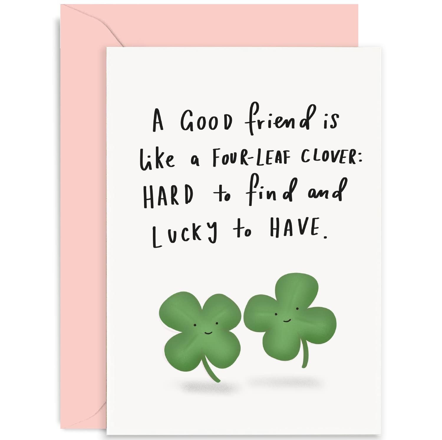 Old English Co. Cute Four-leaf Clover Friendship Card for Her - 'A Good Friend' Thank You Greeting Card for Women - Thinking of You Card for Bff, Best