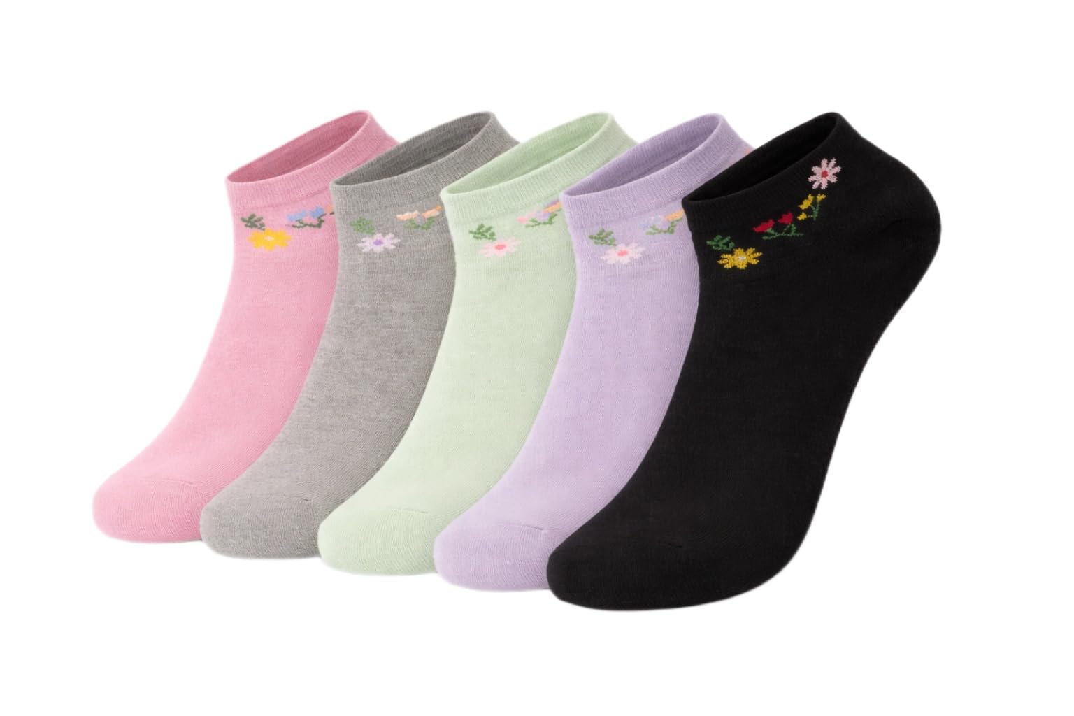 STYLORTR Breathable Summer Cotton Floral Socks, Women’s Embroidered Ankle Socks, 5pk Multicolored Pack of 5