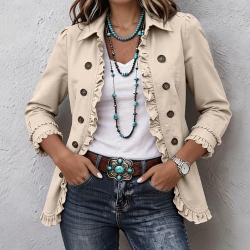 Peplum Jackets for Women Ruffle Trim Double Breasted Fall Jacket - image 2