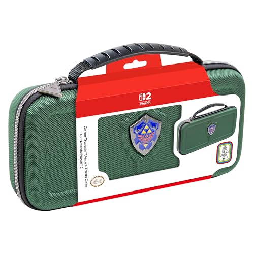 R.D.S. Industries, Inc. - Funda de Viaje de Lujo con Licencia de Game Traveler diseñada para Nintendo Switch, Nintendo Switch 2, OLED, Zelda Hylian Shield, Verde (HS12GRN)