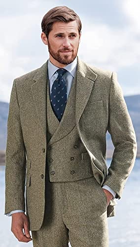 Tweed Suits for Men Slim Fit 3 Piece Suit Double Breasted Herringbone Wool Suits Wedding Prom Bussiness2