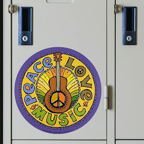 Peace, Love, And Music Magnet For Car Locker Or Refrigerator, Colorful Bohemian Inspired Magnetic Decal 5 1/2 Inch #TOP1
