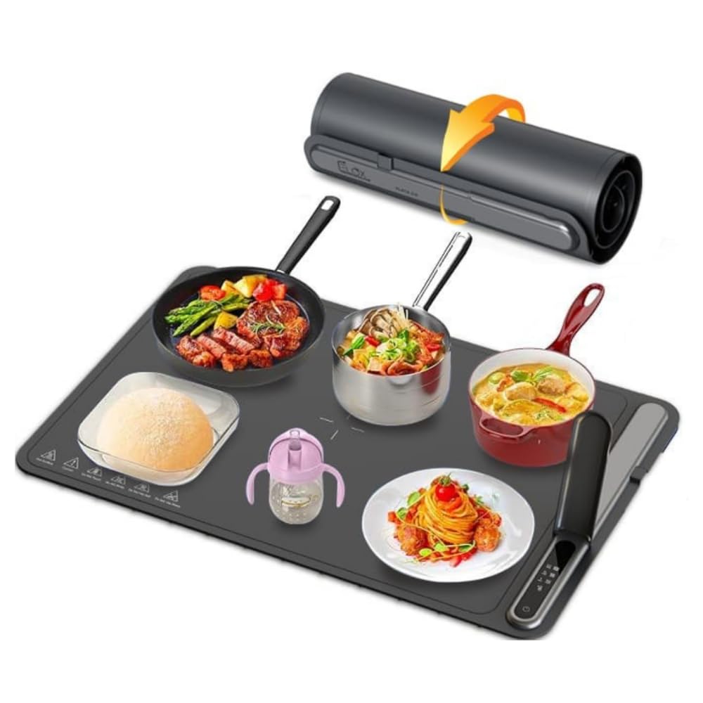 Plata 2.0 CELOX - Piastra riscaldante 500 W, arrotolabile e portatile, 6 posizioni da 60 a 120 °C, silicone flessibile, utilizzabile su timer, non si riaccende automaticamente, 60 x 40 cm + borsa.