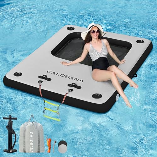 CALOBANA Floating Dock, Inflatable Floating Island with Mesh Ladder for Multi People Lake Boats Pool