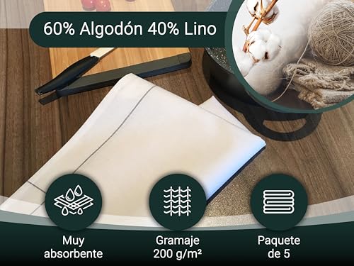 Miniatura 4 de Zollner Juego De 5 Paños De Cocina, Lino Y Algodón, 50x70 Cm, Blanco Y Gris
