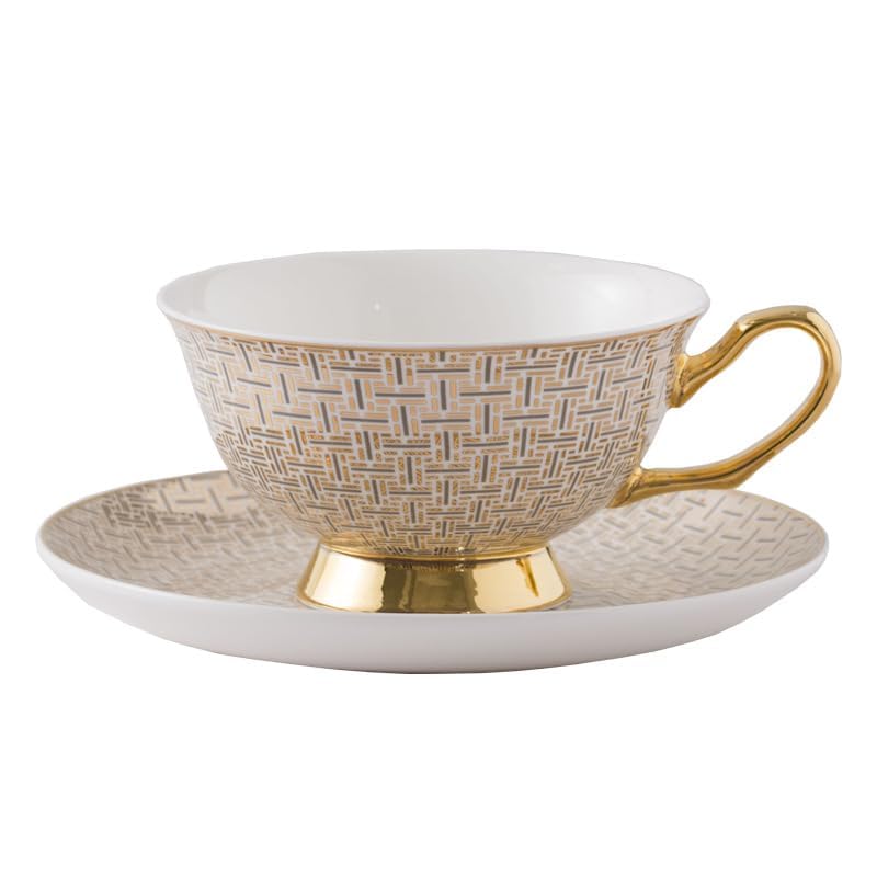 Tasse à thé et soucoupe en porcelaine 240 ml avec rayures dorées