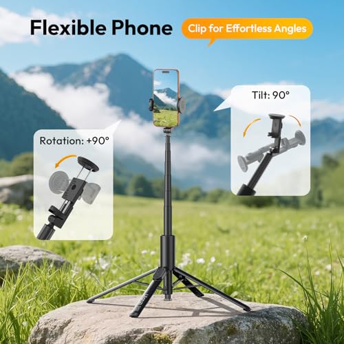 Image of Ulanzi MT-86 Phone Tripod Portable Bluetooth Selfie Stick for iPhone 17 16 | 60 Inch Auto-Open 4 Legs Tripod, Wireless Remote Lightweight Extendable Travel Selfie Stick, w Cold Shoe Mount Phone Clip