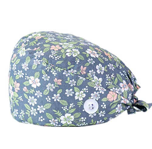 SIMYJOY 4 Stücke Schrubben Kappe Bedruckte Hut mit Knopf und Baumwolle Schweißband Verstellbare Füllig Haarabdeckung Unisex Doktor Kappe